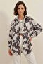 Women's Basic Oversize Patterned Cotton Black Shirt - 2