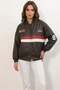 Women's Bomber Collar Printed Striped Brown Jacket - 2