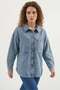 Women's Shirt Collar Double Pockets Oversize Cotton Ice Blue Jacket - 4