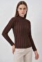 Women's High Collar Textured Brown Blouse - 4