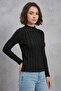 Women's High Collar Textured Black Blouse