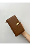 Gold Detailed Tan Leather Women's Wallet Handbag with Phone Compartment - 2