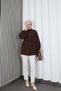 Bow Detailed Gathered Balloon Sleeve Tunic Brown Hnt2128 - 5