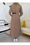 Camel Padded Tencel Dress with Elastic Waist - 4