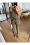 Khaki Zero Sleeve Modal Fabric Blouse and Pants Two-Piece Set -7272 - 2