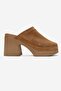 Dejas Tan Suede Genuine Leather Perforated Women's Thick Heeled Slippers - 4