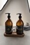 Amber Bottle Soap Dispenser Glass Double Liquid Soap-Dishwashing Liquid Kitchen Organizer Luxury Silver Deer Wood Stand 500ml - 2