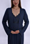 Maternity Nightgown Set with Nursing Feature and Cotton Dressing Gown Effortt - Navy Blue - 7