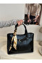 Black Croc-Embossed Shoulder Bag with Scarf Accent