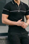 Men's Striped Casual Black Polo Neck T-Shirt - 6