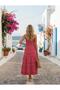 Women's Red and White Striped Summer Strap Long Dress - 6