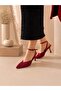 Red Lace Detail Pointed Thin Heeled Shoes - 2