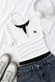 Chapter White U-Neck Ribbed Stretchy Embroidered Piece Detailed Premium Drawstring Short Sleeve Blouse - 5