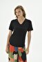Women's Short Sleeve Black Home Wear Set Patterned Wide Leg Pants Set C7T5N412 - 4