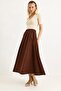 Elastic Waist Poplin Casual Long Skirt Brown - 2