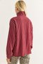 Women's Stand Collar Zippered Striped Stylish Shirt Burgundy - 5