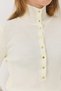 Women's Cream High Collar Snap Fastener Soft Textured Knitwear Sweater - 4
