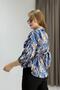 Women's Satin Elastic Waist Long Sleeve Shirt Navy Blue - 4