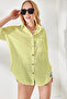 Women's Light Yellow Oversize Woven Shirt with Button Detail on the Sides Gml-19001004