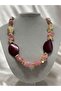 Pink Bead Model Design Necklace with Gold Detail - 3