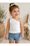 Baby Girl One-Shoulder White Ribbed Crop Blouse - 2