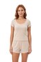 Premium - Neat Collection |   Beige Rib Textured Round Neck Modal Viscose Women's Pajama Set with Shorts
