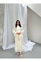 Women's Gathered Detailed Cuff Belted Yoryo Fabric Invitation Wedding Graduation Evening Dress