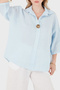 Button Detailed Classic Collar Linen Blouse Bluz 6617528 - 5