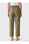 Khaki Elastic Waist 100% Linen Women's Pleated Trousers - 2