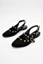 35903 Satin Comfortable Open Back Buckle Detailed Trok Patterned Women's Ballerinas - 7