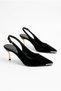 35313 Satin Stone Buckle Detailed 7 cm Heel Height Women's Shoes - 5