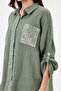 Women's Khaki Italian 100% Linen Sequined Ring Stripe Oversize Linen Shirt Size 40 - 46 - 5