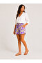Purple Khaki Leaf Patterned — Elastic Waist — Pockets — Summer Comfortable Women's Shorts — Suitable for Daily and Vacation Use - 3