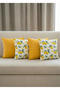 4-Piece (43X43) cm Square Yellow Plain Lemon Flower Patterned 4-Piece Decorative Throw Pillow Cover Mediterranean Breeze