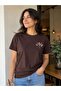 Tshirt Embroidered with Bunch of Flowers - Combed Cotton - Brown - 4