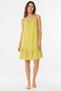 Organic Cotton Lime Green Mini Women's Dress with Tie Straps and Flounce Detail