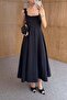 Square Floral Collar Black Dress - 5