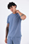 Waffle Textured Embroidery Logo Detailed Oversize Men's T-Shirt - 3
