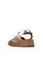 Khaki Gold Glittery Leather Women's Wedge Heeled Sandals - 4