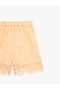 Embroidery Detailed Cotton Shorts with Elastic Waistband - 3