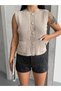 Metal Buttoned Pocketed Cotton Summer Seasonal Knitwear Vest - 5