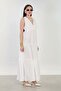 Women's V-Neck Thick Strap Long Dress - White - 3