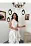 Ashe Women's Halter Neck Layered Detailed Belted Embroidered Event Graduation Wedding Dress - 3