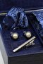 Navy Blue Men's Gift Box - Tie with Handkerchief, Cufflinks, Tie Clip Kmk267 - 2
