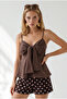 Women's Brown Adjustable Strap Bow Detailed Pera Linen Blouse Blz-19003371 - 4