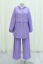 Hooded Zippered Pants and Strawberry Top Set -Lilac - 4
