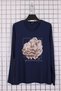 Women's Plus Size Lycra Crew Neck Floral Printed Long Sleeve Mom T-Shirt Combed Cotton Blouse - 2