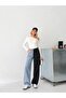 Two-Tone Full-Fit Wide-Leg Denim Pants