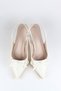 Women's Patent Leather Ecru Color Classic Heeled Shoes with Ribbon Detail - 5