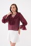 Women's Ruffled Lace-Up Long Sleeve Stylish Blouse with Flounce Detail
